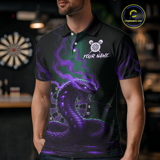 Custom Purple Smokes Funny Cobra Dartboard Men Darts Polo Shirt, Outfits Dart Jerseys NYN1814