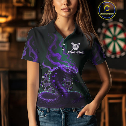 Custom Purple Smokes Funny Cobra Dartboard Women Darts Polo Shirt, Outfits Dart Jerseys NYN1814