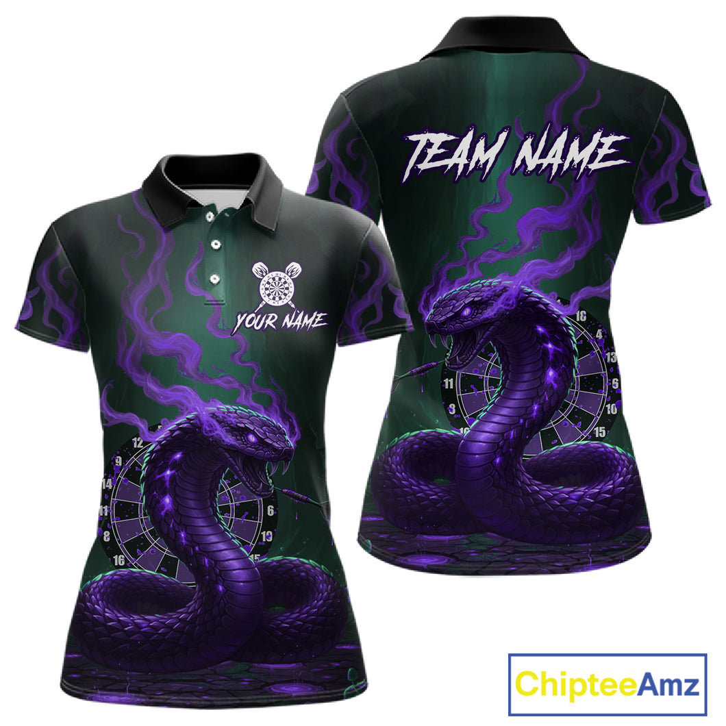 Custom Purple Smokes Funny Cobra Dartboard Women Darts Polo Shirt, Outfits Dart Jerseys NYN1814