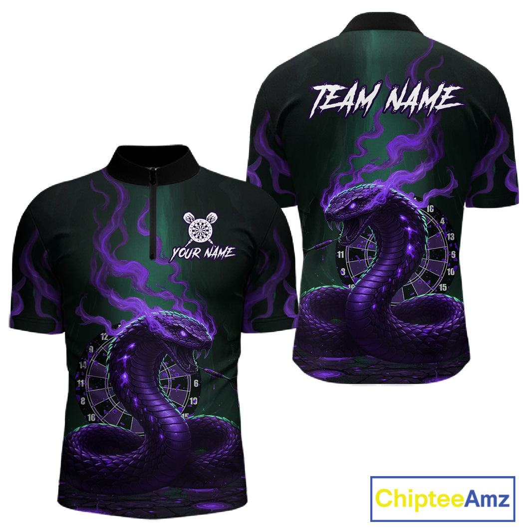 Custom Purple Smokes Funny Cobra Dartboard Men Darts Quarter-Zip Shirt, Outfits Dart Jerseys NYN1814