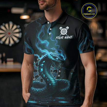 Custom Turquoise Smokes Funny Cobra Dartboard Men Darts Polo Shirt, Outfits Dart Jerseys NYN1815