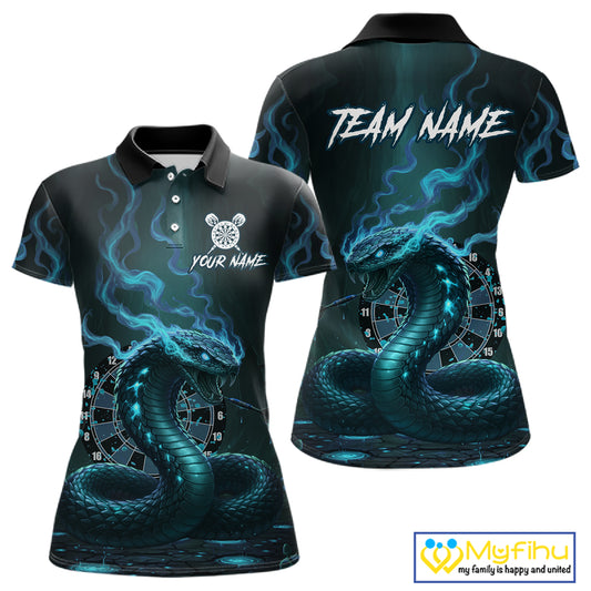 Custom Turquoise Smokes Funny Cobra Dartboard Women Darts Polo Shirt, Outfits Dart Jerseys NYN1815