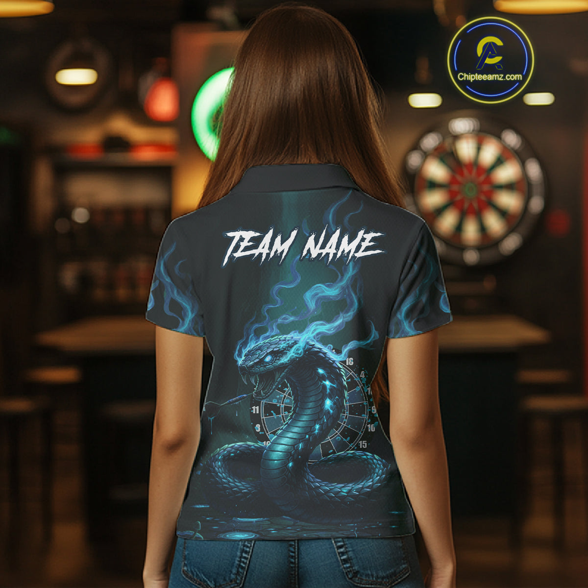 Custom Turquoise Smokes Funny Cobra Dartboard Women Darts Polo Shirt, Outfits Dart Jerseys NYN1815