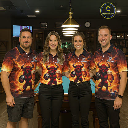 Yellow Lightning Funny Bull Pool 8 Ball Men Billiard Polo & 1/4-Zip Shirt Custom Billiard Attire NYN2606