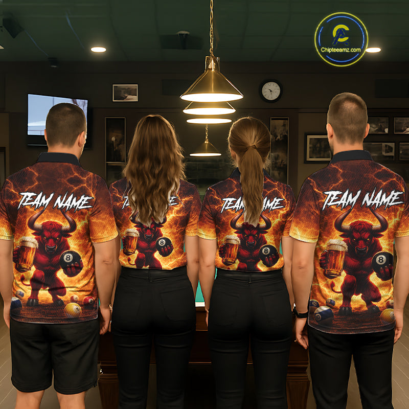 Yellow Lightning Funny Bull Pool 8 Ball Men Billiard Polo & 1/4-Zip Shirt Custom Billiard Attire NYN2606
