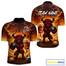 Load image into Gallery viewer, Yellow Lightning Funny Bull Pool 8 Ball Men Billiard Polo &amp; 1/4-Zip Shirt Custom Billiard Attire NYN2606
