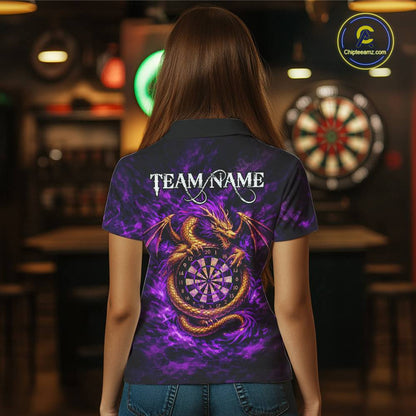 Gold Horror Dragon Hold Dartboard Women Darts Polo Shirt Custom Purple Grunge Darts Team Jersey NYN2609