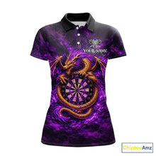 Load image into Gallery viewer, Gold Horror Dragon Hold Dartboard Women Darts Polo Shirt Custom Purple Grunge Darts Team Jersey NYN2609
