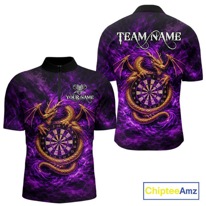 Gold Horror Dragon Hold Dartboard Women Darts Quarter-Zip Shirt Custom Purple Grunge Darts Team Jersey NYN2609