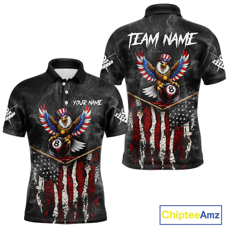 Smoke Grunge US Flag Eagle 8 Ball Cue Billiard Pool Shirt For Men Custom Patriotic Billiard Appeal NYN2763