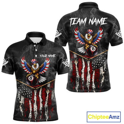 Smoke Grunge US Flag Eagle 8 Ball Cue Billiard Pool Shirt For Men Custom Patriotic Billiard Appeal NYN2763