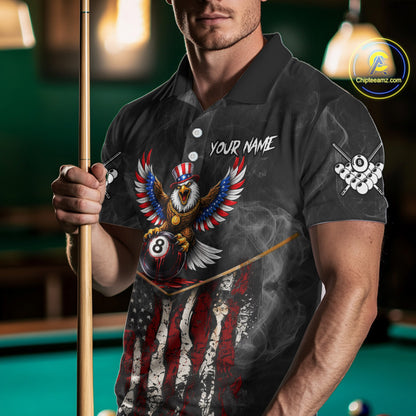 Smoke Grunge US Flag Eagle 8 Ball Cue Billiard Pool Shirt For Men Custom Patriotic Billiard Appeal NYN2763