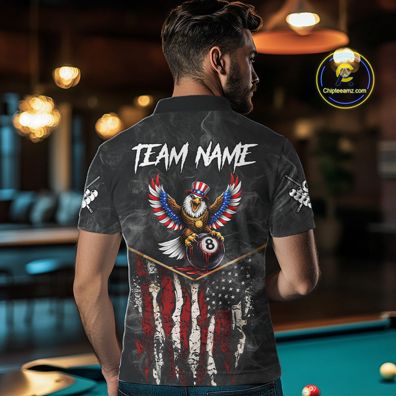 Smoke Grunge US Flag Eagle 8 Ball Cue Billiard Pool Shirt For Men Custom Patriotic Billiard Appeal NYN2763