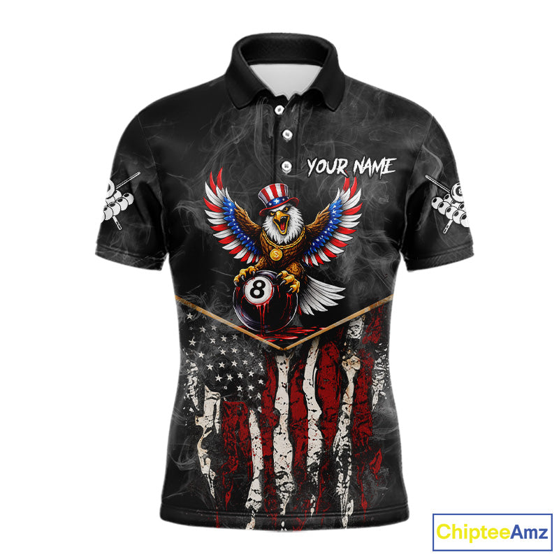 Smoke Grunge US Flag Eagle 8 Ball Cue Billiard Pool Shirt For Men Custom Patriotic Billiard Appeal NYN2763