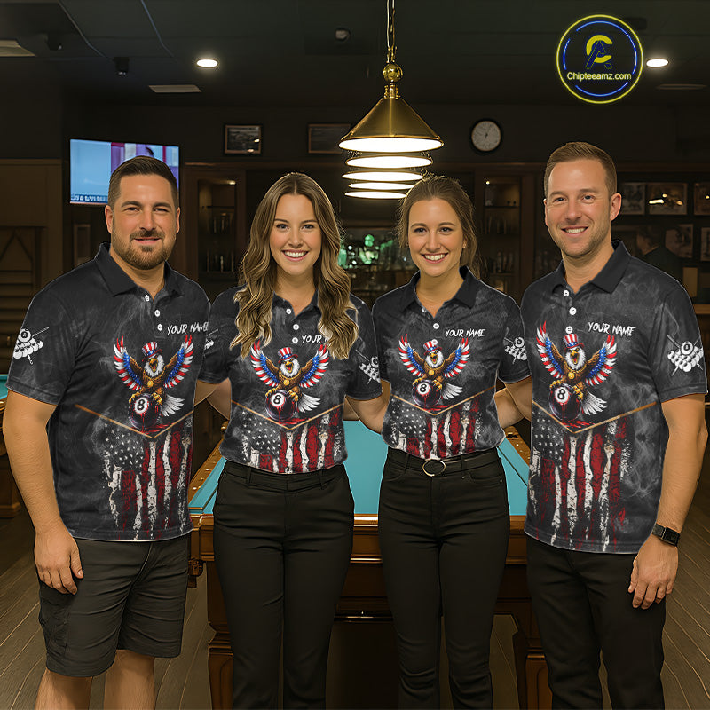 Smoke Grunge US Flag Eagle 8 Ball Cue Billiard Pool Shirt For Women Custom Patriotic Billiard Appeal NYN2763