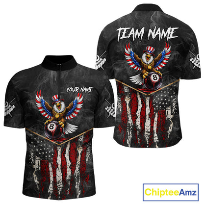 Smoke Grunge US Flag Eagle 8 Ball Cue Billiard Pool Shirt For Men Custom Patriotic Billiard Appeal NYN2763