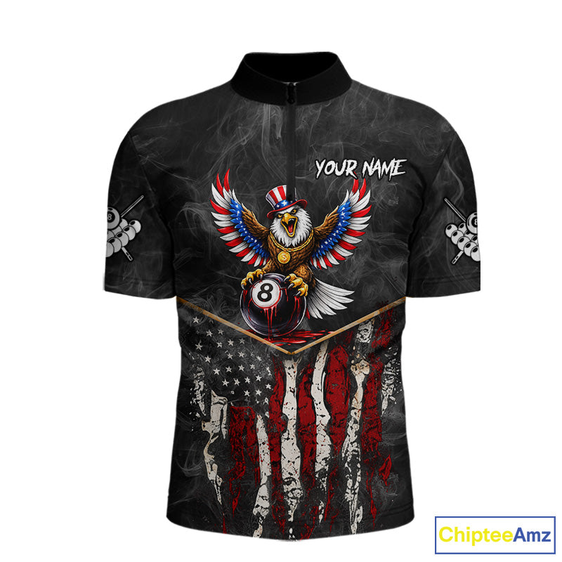 Smoke Grunge US Flag Eagle 8 Ball Cue Billiard Pool Shirt For Men Custom Patriotic Billiard Appeal NYN2763