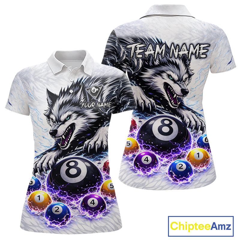 Funny Black-White Wolf Thunder Pool Ball Billiard Shirt For Women Custom Ball 8 Billiard Attire NYN2614
