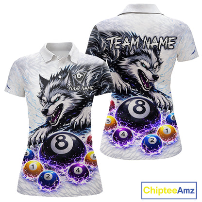 Funny Black-White Wolf Thunder Pool Ball Billiard Shirt For Women Custom Ball 8 Billiard Attire NYN2614