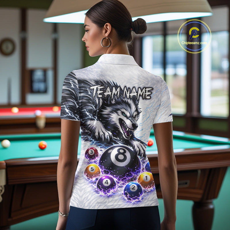 Funny Black-White Wolf Thunder Pool Ball Billiard Shirt For Women Custom Ball 8 Billiard Attire NYN2614