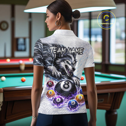 Funny Black-White Wolf Thunder Pool Ball Billiard Shirt For Women Custom Ball 8 Billiard Attire NYN2614