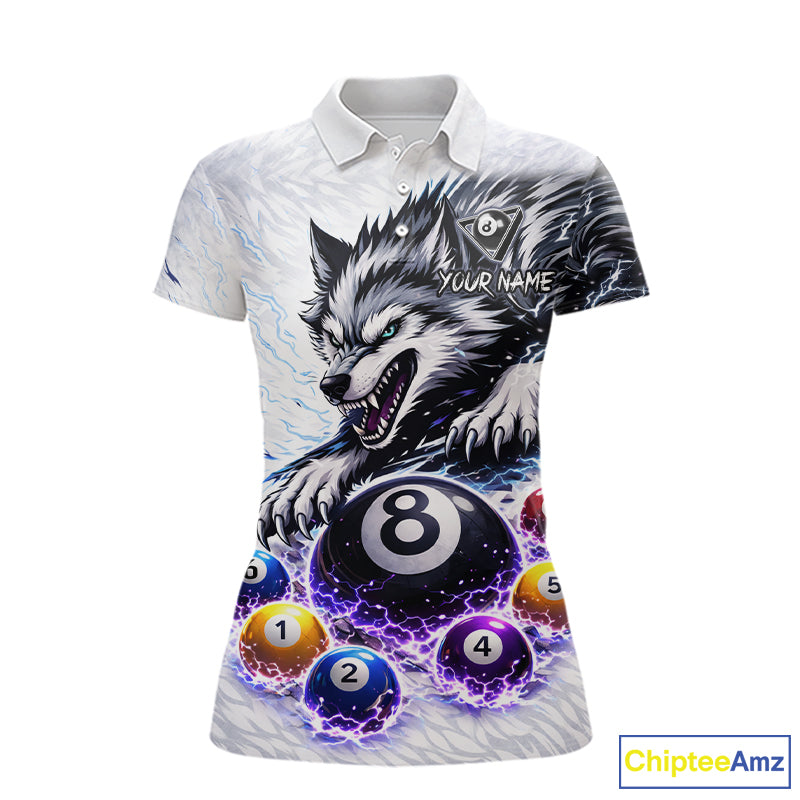 Funny Black-White Wolf Thunder Pool Ball Billiard Shirt For Women Custom Ball 8 Billiard Attire NYN2614
