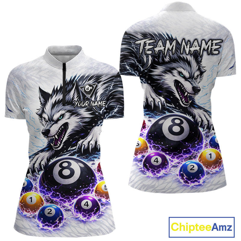 Funny Black-White Wolf Thunder Pool Ball Billiard Shirt For Women Custom Ball 8 Billiard Attire NYN2614