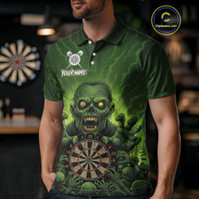 Load image into Gallery viewer, Custom Green Multi Zombie Grunge Dartboard Darts Polo Shirt For Men Skull Dart Jerseys NYN1835