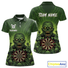Load image into Gallery viewer, Custom Green Multi Zombie Grunge Dartboard Darts Polo Shirt For Women Skull Dart Jerseys NYN1835