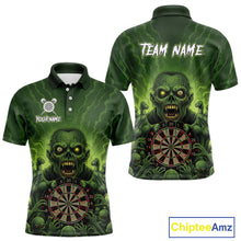 Load image into Gallery viewer, Custom Green Multi Zombie Grunge Dartboard Darts Polo Shirt For Men Skull Dart Jerseys NYN1835