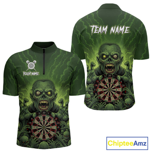 Custom Green Multi Zombie Grunge Dartboard Darts Quarter-Zip Shirt For Men Skull Dart Jerseys NYN1835
