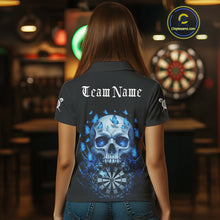 Load image into Gallery viewer, Custom Blue Butterflies Skull Head Flowers Dartboard Women Darts Polo Shirt, Dart Jerseys NYN1839