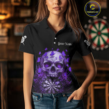 Load image into Gallery viewer, Custom Purple Butterflies Skull Head Flowers Dartboard Women Darts Polo Shirt, Dart Jerseys NYN1840