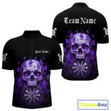 Load image into Gallery viewer, Custom Purple Butterflies Skull Head Flowers Dartboard Men Darts Quarter-Zip Shirt, Dart Jerseys NYN1840