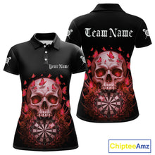 Load image into Gallery viewer, Custom Red Butterflies Skull Head Flowers Dartboard Women Darts Polo Shirt, Dart Jerseys NYN1841