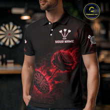 Load image into Gallery viewer, Custom Black And Red Flames Roses Dartboard Men Darts Polo Shirt, Dart Team Jerseys NYN1845