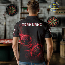 Load image into Gallery viewer, Custom Black And Red Flames Roses Dartboard Men Darts Polo Shirt, Dart Team Jerseys NYN1845