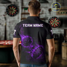 Load image into Gallery viewer, Custom Black And Purple Flames Roses Dartboard Men Darts Polo Shirt, Dart Team Jerseys NYN1847