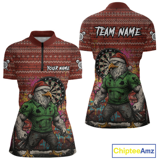 Custom Grunge Eagle Graffiti Women Darts Quarter-Zip Shirt Funny Christmas Dart Jerseys NYN1854