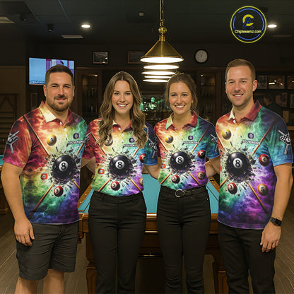 Personalized Crack Pool 8 Ball Women Billiard Team Shirt Colorful Thunder Billiard Attire NYN2368