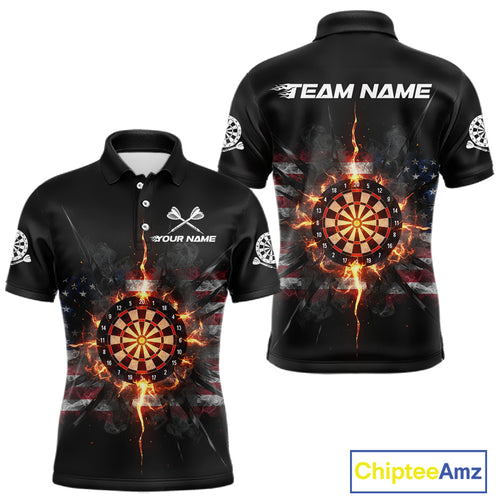 Smoke US Flag Fire Flame Dartboard Custom Men Darts Polo Shirt Patriotic Dart Jerseys NYN1859