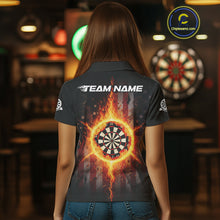 Load image into Gallery viewer, US Flag Fire Flame Cracked Dartboard Custom Women Darts Polo Shirt Patriotic Dart Jerseys NYN1860
