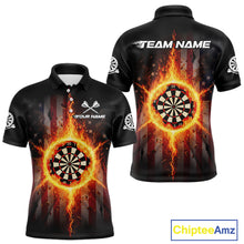 Load image into Gallery viewer, US Flag Fire Flame Cracked Dartboard Custom Men Darts Polo Shirt Patriotic Dart Jerseys NYN1860