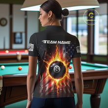 Load image into Gallery viewer, Flame 8 Ball Pool Women Billiard Polo &amp; 1/4-Zip Shirt Custom US Flag Billiard Team Jersey NYN2372