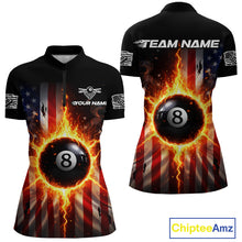 Load image into Gallery viewer, Flame 8 Ball Pool Women Billiard Polo &amp; 1/4-Zip Shirt Custom US Flag Billiard Team Jersey NYN2372