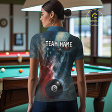 Load image into Gallery viewer, US Flag Smoke 8 Ball Women Billiard Polo &amp; 1/4-Zip Shirt Custom Skull Pool Billiard Team Apparel NYN2383