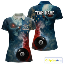 Load image into Gallery viewer, US Flag Smoke 8 Ball Women Billiard Polo &amp; 1/4-Zip Shirt Custom Skull Pool Billiard Team Apparel NYN2383