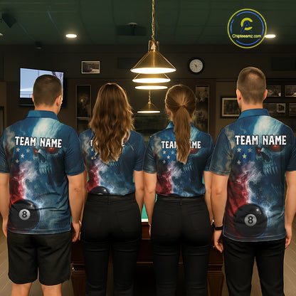 US Flag Smoke 8 Ball Women Billiard Polo & 1/4-Zip Shirt Custom Skull Pool Billiard Team Apparel NYN2383