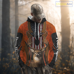 Personalized Orange US Flag Deer Hunting Shirts for Men - Custom Crew Hunting Outfit & Gifls NBT56