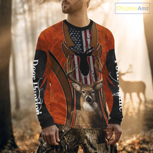 Personalized Orange US Flag Deer Hunting Shirts for Men - Custom Crew Hunting Outfit & Gifls NBT56